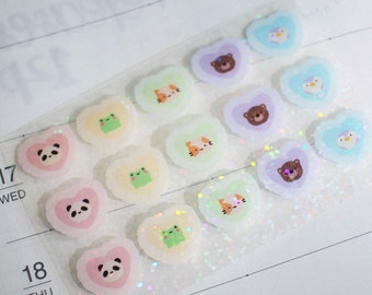 Kawaii Heart Animals Pastel Cute Holographic Sticker Sheet