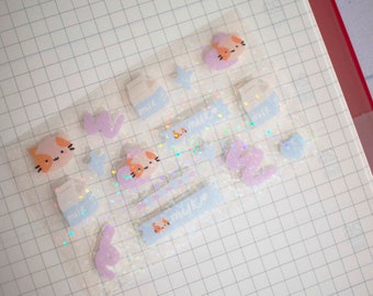 Kawaii Animals Pastel Cat Momo Cute Holographic Sticker Sheet