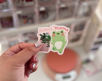 Plant Mama Frog Lili Die Cut Sticker // Waterproof Vinyl Stickers for Water Bottles Planners Gifts for friend