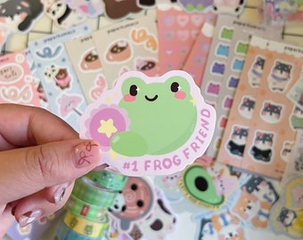 Number 1 Frog Friend Bestie Friendship Frogs Lili Die Cut Sticker // Waterproof Vinyl Stickers for Water Bottles Planners Gifts for friend