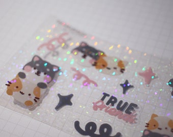 Kawaii Animals Pastel Best Friends Cute Holographic Sticker Sheet