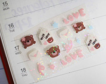 Bear Mail Pastel Cute Holographic Sticker Sheet