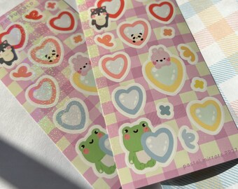 Pastel Mirrors Shimmer Sticker Sheet Kawaii Animals Planner Die Cut Stickers