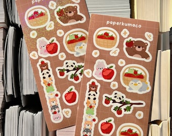 Apple Picking Shimmer Sticker Sheet Kawaii Animals Planner Stickers