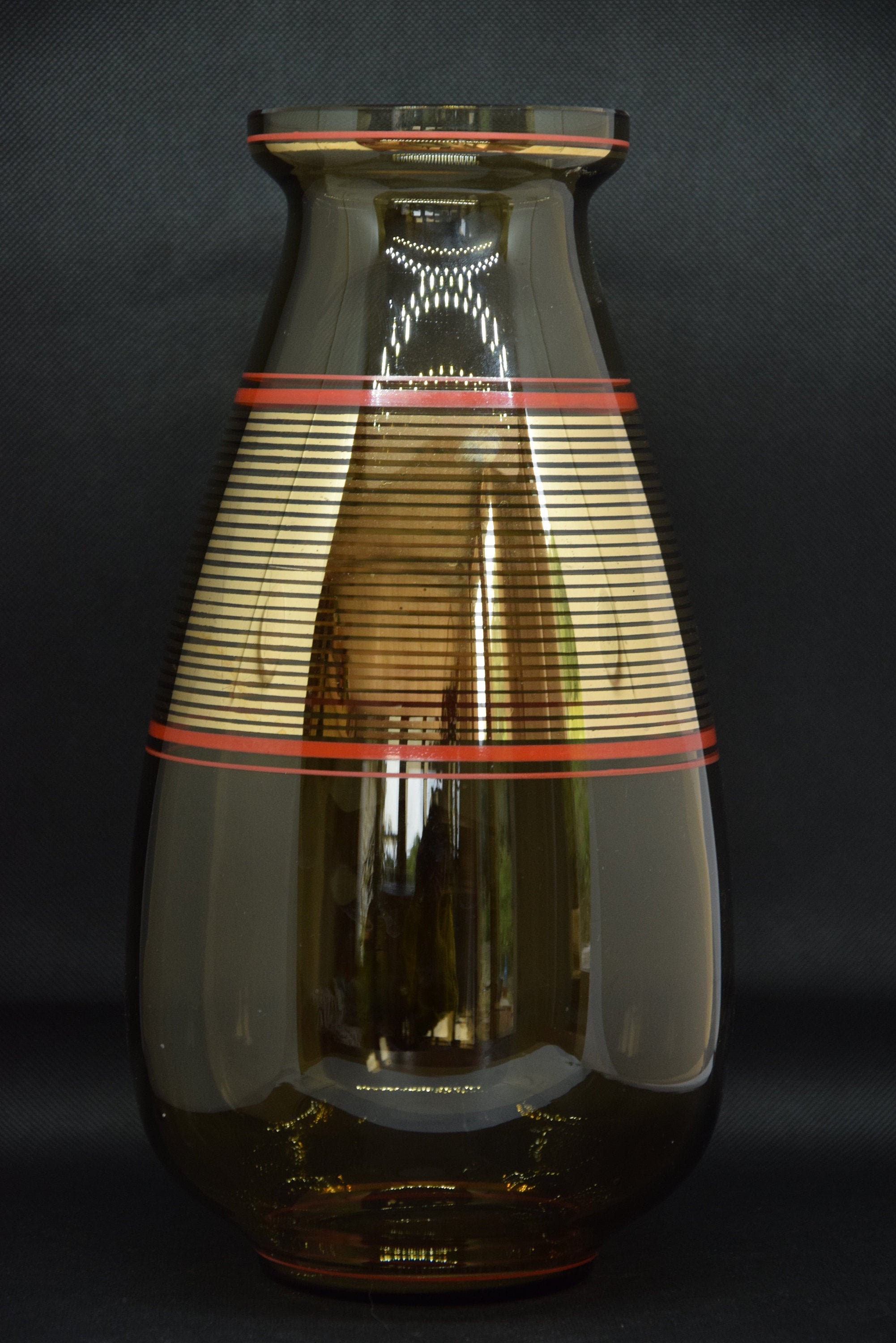 Grand Vase en Verre Fumé avec Dorures
