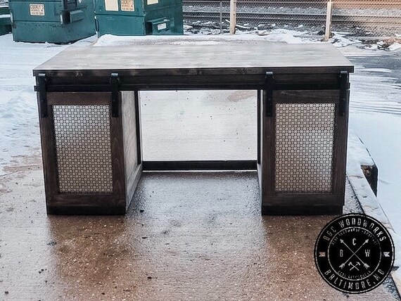 Local Delivery Farmhouse Style Barn Door Desk Console Tv Etsy