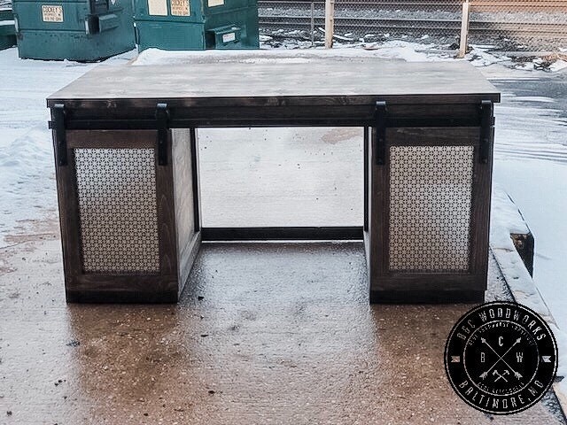 Local Delivery Farmhouse Style Barn Door Desk Console Tv Stand