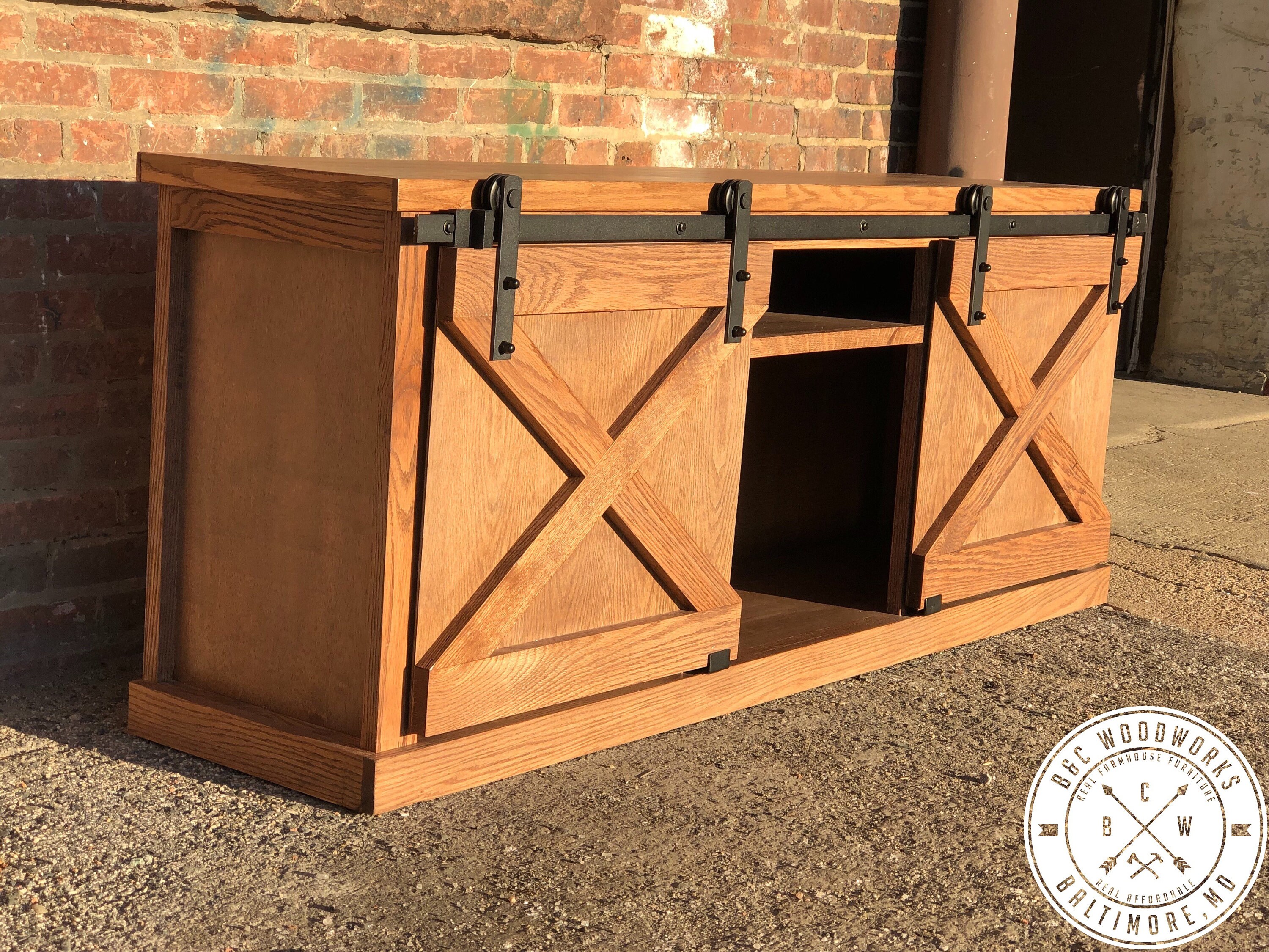 Free Shipping Reclaimed Oak Sliding Barn Door Tv Console