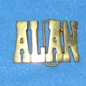 Vintage 1980's SOLID BRASS Name ALAN Belt Buckle Country Hipster Cool