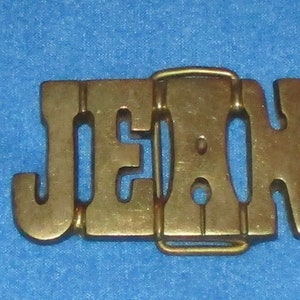 Vintage 1980’s Jean SOLID BRASS Name Belt Buckle JEAN