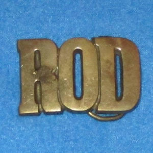 Vintage 1980's SOLID BRASS Name ROD Belt Buckle Country Hipster Cool
