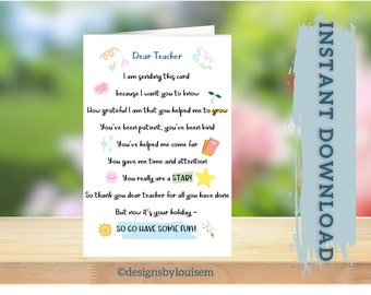 Printable Teacher Card, Teacher Poem,Thank you Teacher Printable, Teacher Appreciation Card, Digital Teacher Card, Teacher Card end of tern