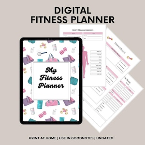 Digital Fitness Planner, Printable Weight Loss & Fitness Tracker, Undated Fitness Journal, Workout Planner,  A5 A4 US Letter Goodnotes PDF