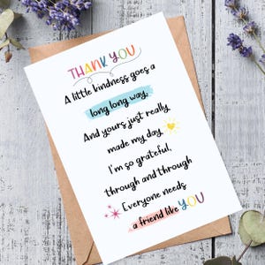 Carte de remerciement avec citation positive, remerciement spécial pour un ami, tout le monde a besoin d'un ami comme vous Carte inspirante à effet lin A6 Kraft