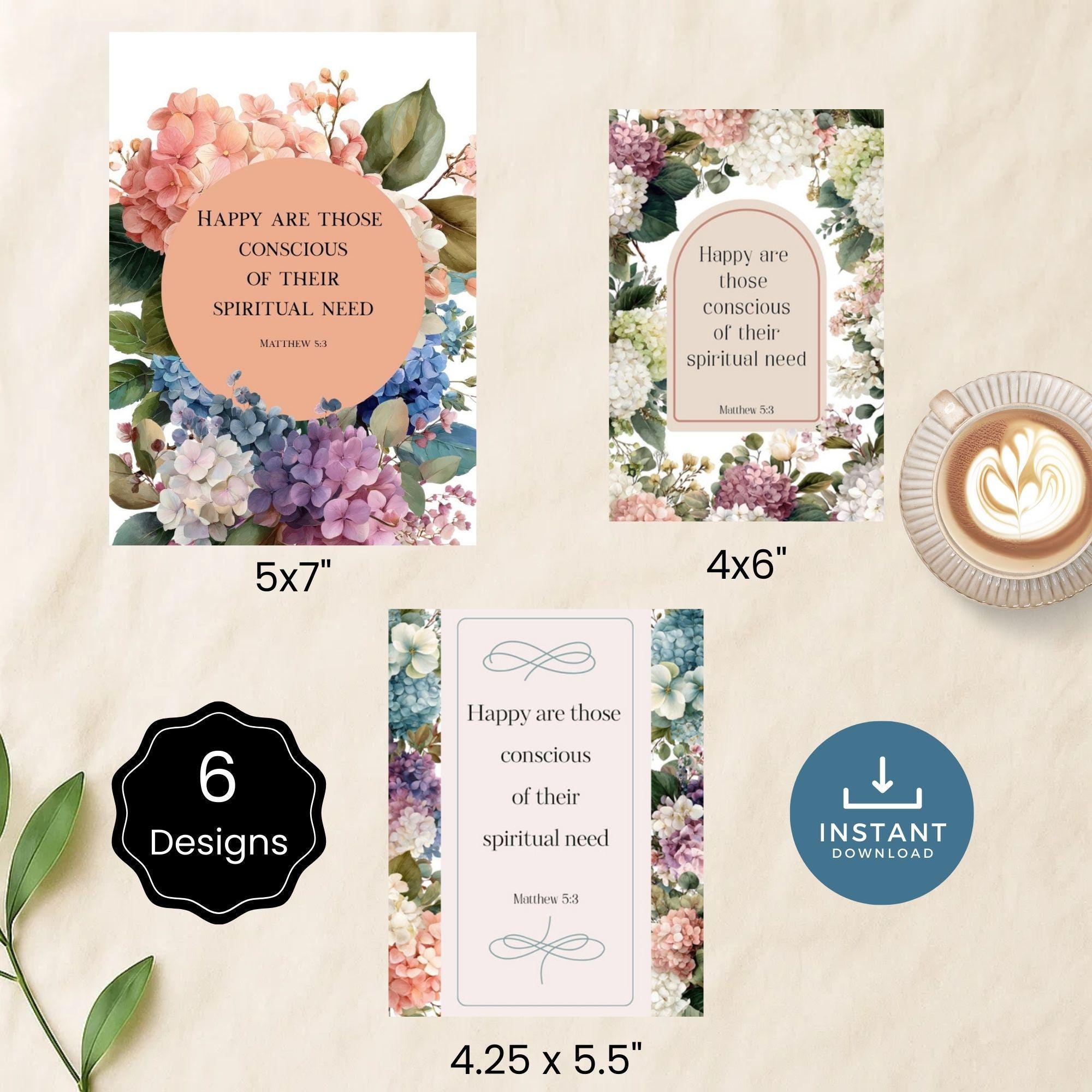 JW Year Text 2026 Printable Cards – Matthew 5:3, Hydrangea Floral ...
