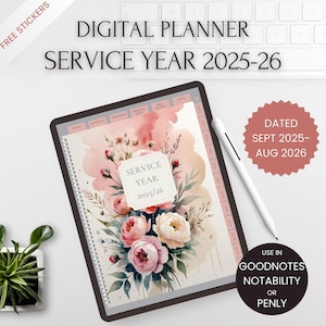 Digitale planner JW-dienstjaar 2025-26, hyperlinks, gedateerd, persoonlijk bijbelstudienotitieboekje, JW-vergadernotities, Jw digitaal notitieboek, Goodnotes