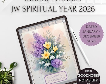 JW Planner 2026 Floral, Spiritual Year Planner Hyperlinked Digital,  Goodnotes Notebook for Jehovah's Witnesses