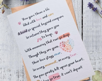 Pet Loss Card with Quote, Dog Bereavement Card with paw print, Cat Sympathy Card with verse, Grieving Pet Keepsake for Friend, Furry Friend