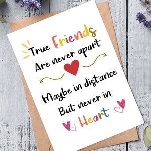 Carte Les vrais amis ne sont jamais séparés, Ami de longue distance, Carte de remerciement, Carte de positivité, Carte de meilleur ami pour couple, Tu me manques, Positivité