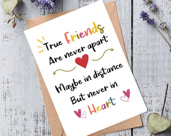 Carte Les vrais amis ne sont jamais séparés, Ami de longue distance, Carte de remerciement, Carte de positivité, Carte de meilleur ami pour couple, Tu me manques, Positivité