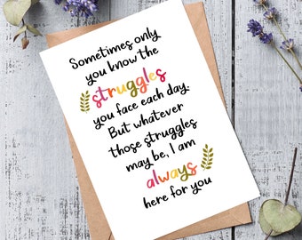 Carte pour les moments difficiles, Carte de l'amitié, Carte de l'anxiété, Ici pour vous, Envoi d'amour, Carte de positivité, Carte de persévérance, Vous avez cette carte