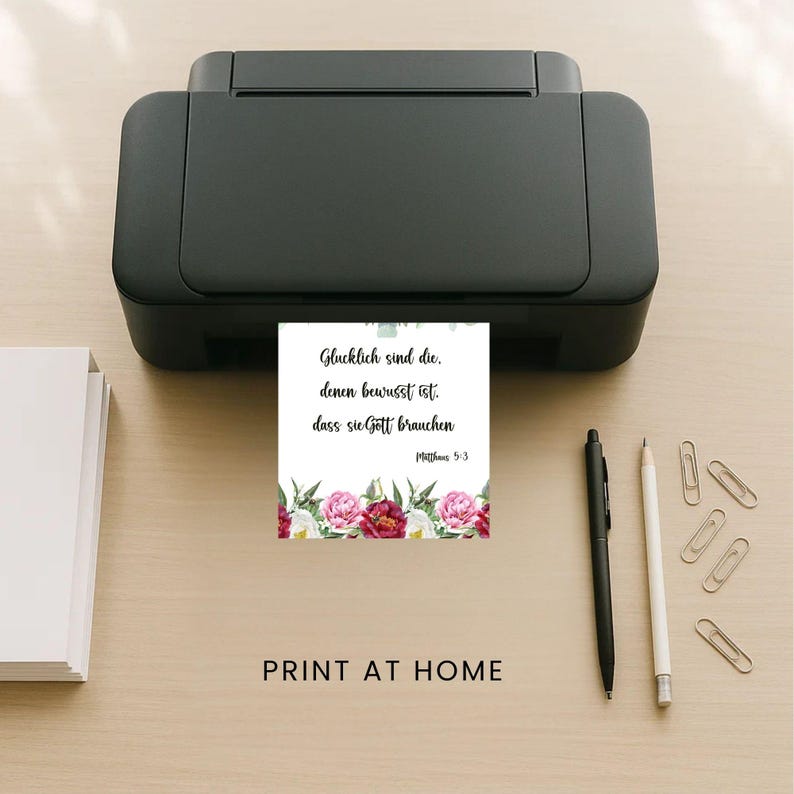 German JW Year Text 2026 Printable Cards – Matthew 5:3, Floral Design ...