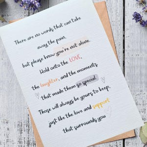 Carte de deuil avec citation encourageante, carte de sympathie, il n'y a pas de mots, condoléances pour la perte d'un être cher, vous n'êtes pas seul