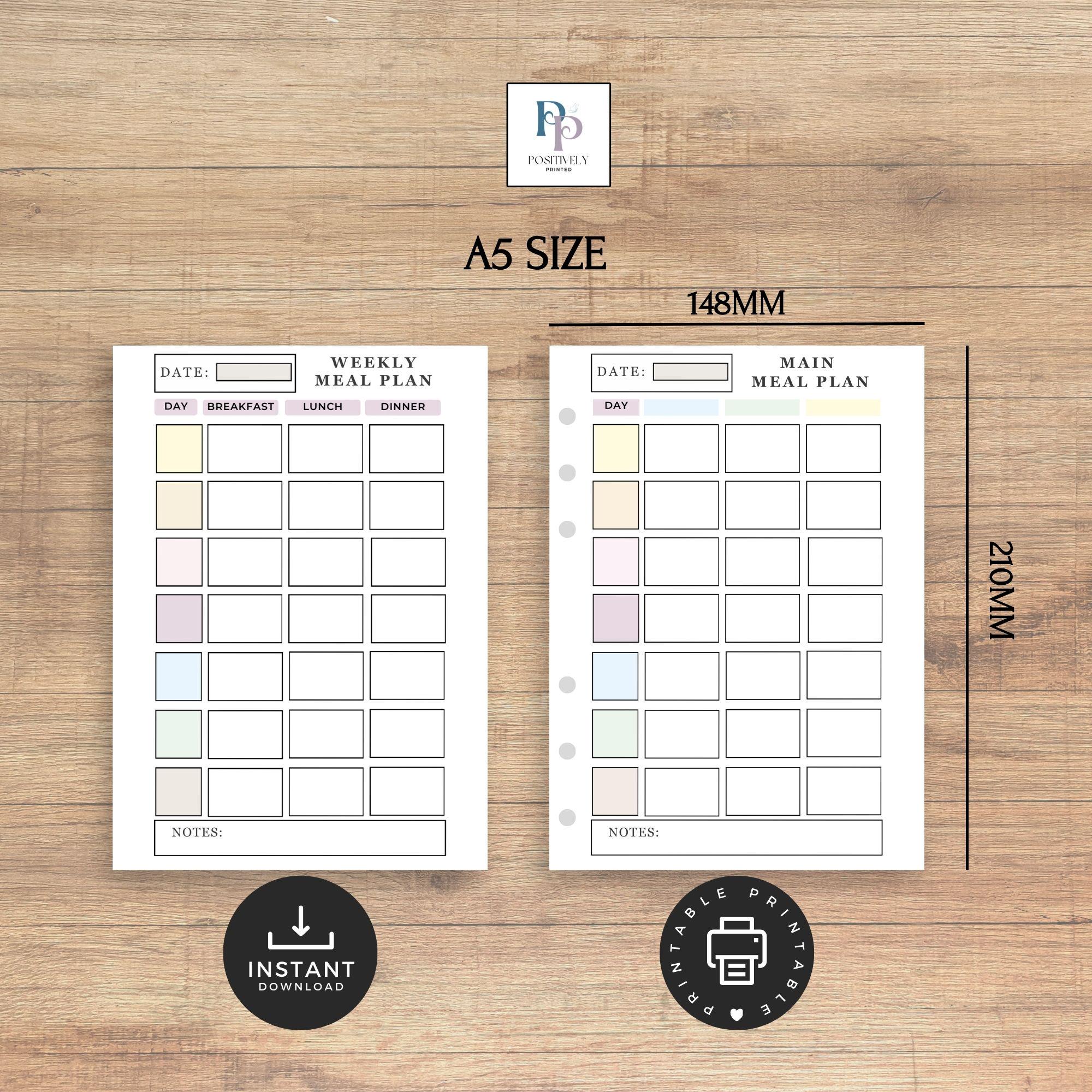 A5 Printable Food Diet Tracker, Daily Weekly Meal Planner Weight Loss ...