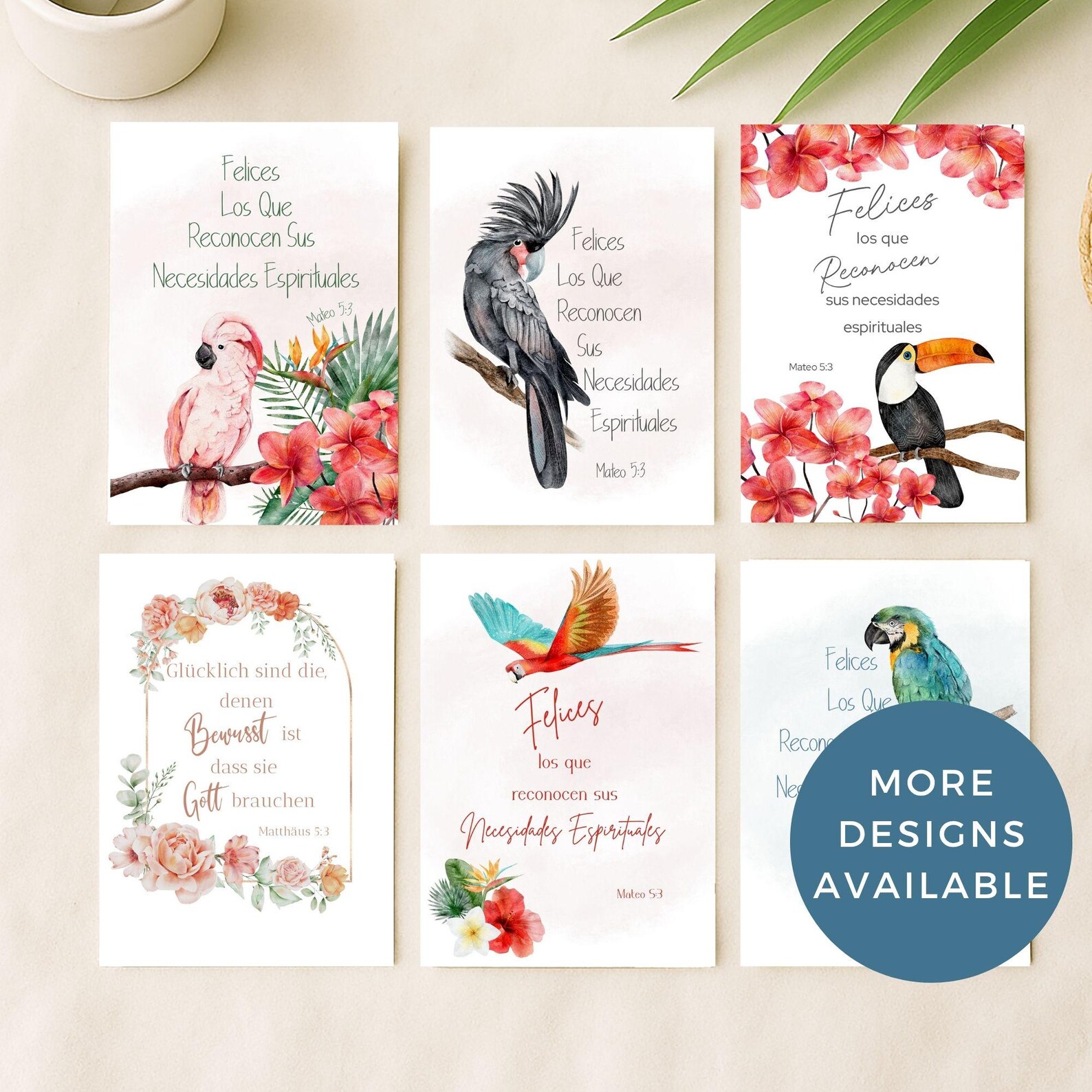 Spanish JW Year Text 2026 Printable Cards – Matthew 5:3, Floral Design ...