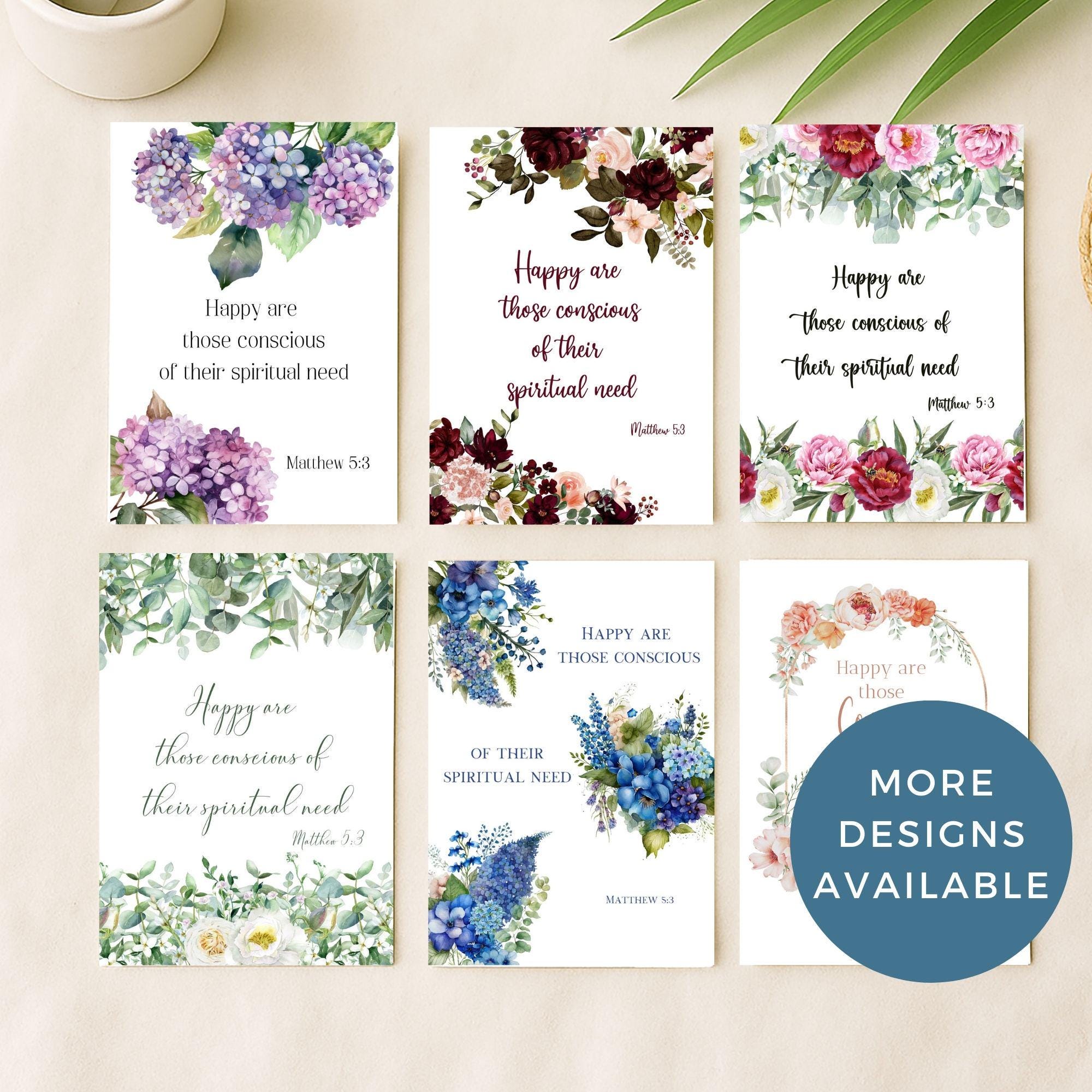 JW Year Text 2026 Printable Cards – Matthew 5:3, Hydrangea Floral ...