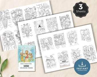 Mini kolorowanki z historiami biblijnymi, 3 arkusze do druku, zajęcia biblijne dla dzieci, kolorowanki ŚJ dla dzieci