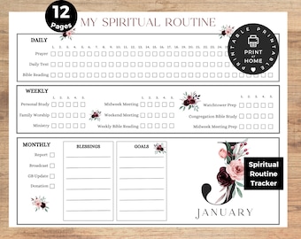 JW Monthly Checklist, Spiritual Routine Tracker, Floral Designs, Planner for Jehovah's Witnesses, Printable Digital Download, Habit Tracker