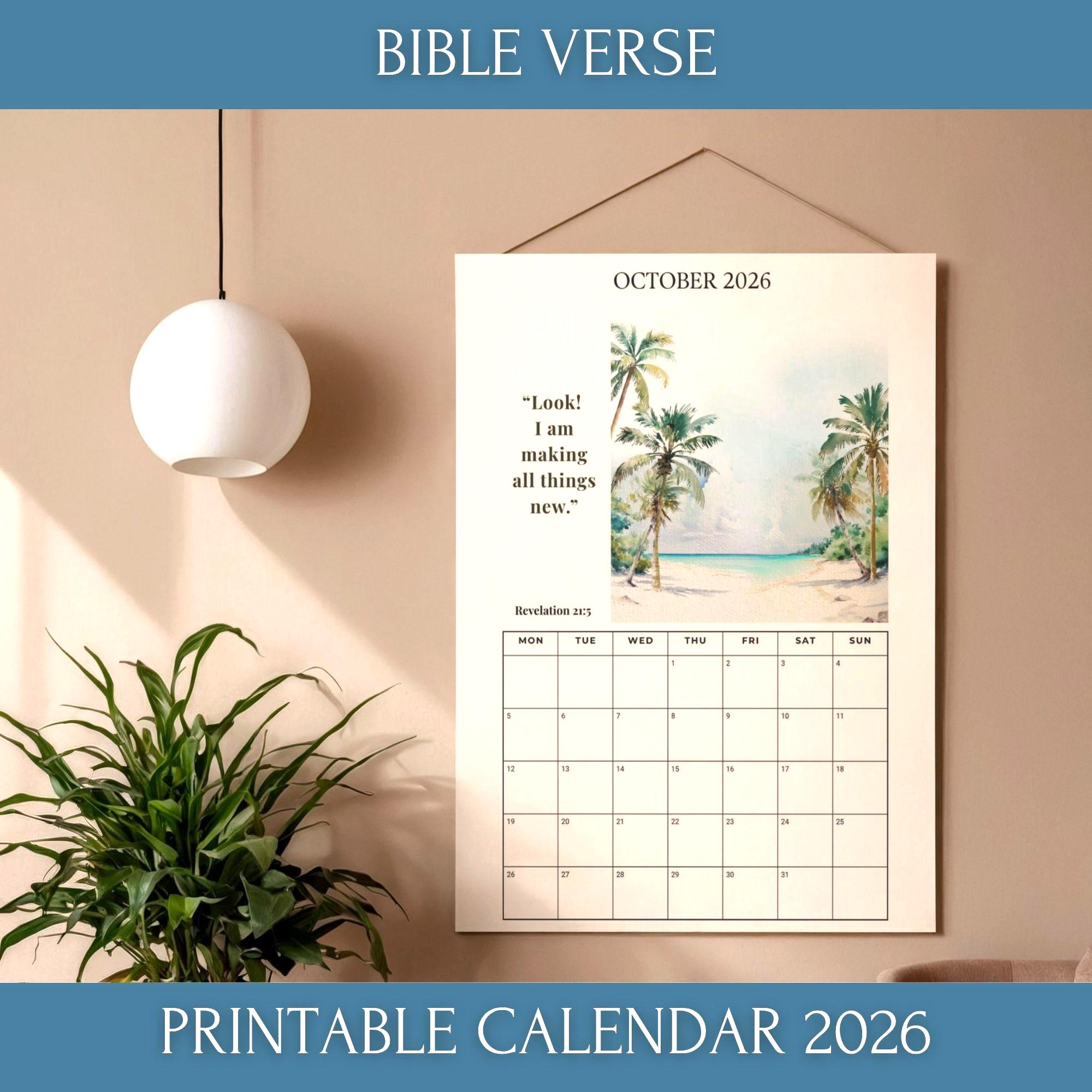2026 Bible Verse Monthly Calendar Printable, JW Scripture Tropical ...