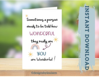 Amazing Person Card Printable Download, Thank you card, Positivity Card, Teacher Card, Supportive Card, You Are Awesome, You are Enough Card