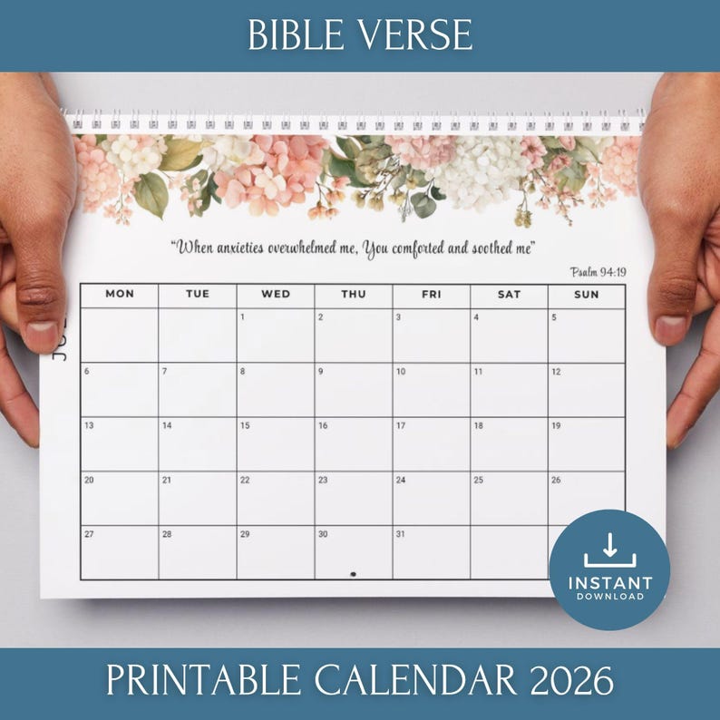 2026 Bible Verse Monthly Floral Calendar Printable, JW Scripture Floral ...