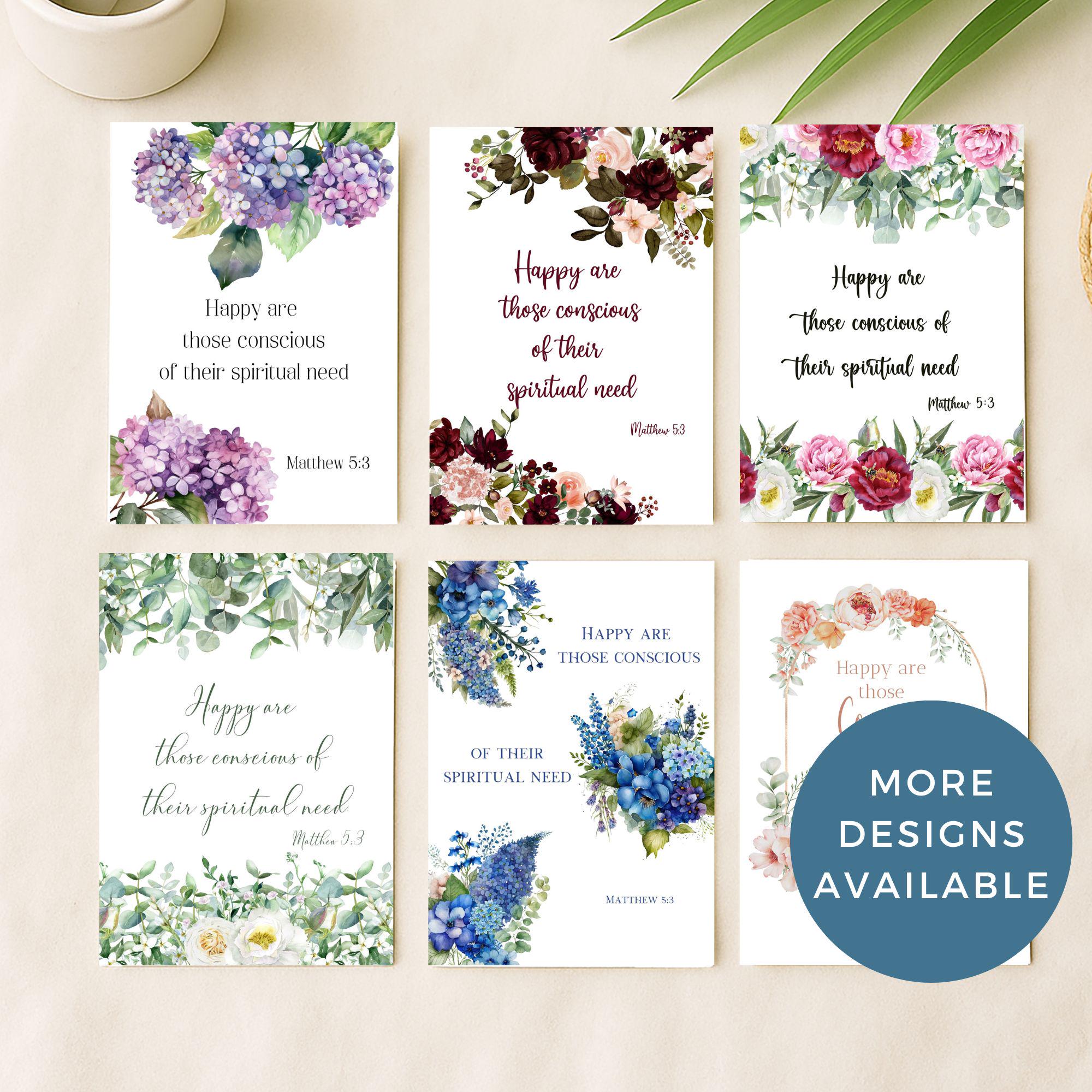 JW Year Text 2026 Printable Cards – Matthew 5:3, Tropical Bird Designs ...