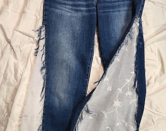Upcycled Flare Jeans with White Sheer, Size 8