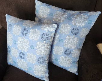 Blue and White Screen Printed on Cotton Sateen Decorative Deep Envelope Throw Pillow Case