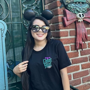 Ghost Host Black Embroidered Shirt | Disney World Shirt | Haunted Mansion Shirt | Disneyland Shirt | Foolish Mortal Shirt