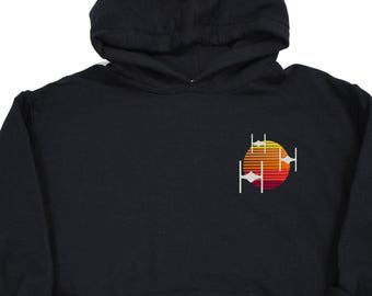 Sweat-shirt à capuche unisexe brodé Sunset Tie Fighter | Sweat à capuche Star Wars | Jedi | Luke Skywalker | Kylo Ren | Rey