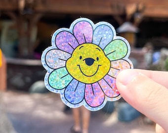 Glittery Pooh Flower Vinyl Sticker | Hydroflask Water Bottle Sticker | Bullet Journal Planner Sticker | Waterproof Decal | Disney Sticker