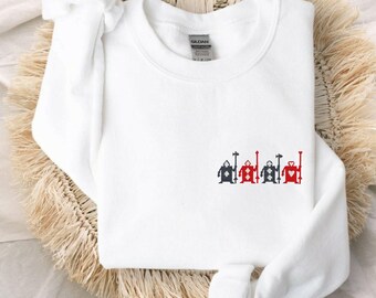Alice i Underlandet kort soldater broderad unisex rund hals tröja | Disney World | Disneyland | Röda drottningen | Cheshire katt