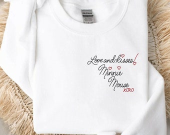 Sweat-shirt unisexe brodé autographe Minnie Mouse à col rond | Sweat-shirt Disney World | Royaume magique | Sweat-shirt Disneyland