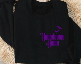 Sweat-shirt brodé à col rond Haunted Mansion Unwelcome Home | Sweat-shirt Disney World | Ras du cou WDW | Sweat à capuche Magic Kingdom | Je vous hue