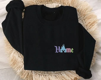 Broderad unisex-tröja med rund halsringning och Disney Castle | Disney World | Magic Kingdom | Disneyland