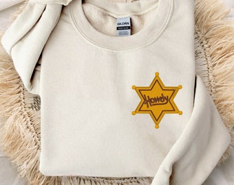 Embroidered Toy Story Woody Sheriff Badge Unisex Crewneck Sweater | Disney World Sweater | Hollywood Studios