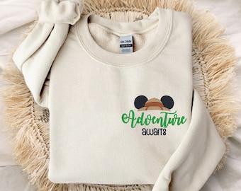 Embroidered Adventure Awaits Unisex Crewneck Sweater | Disney World Sweater | Animal Kingdom