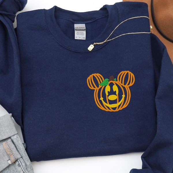 Pumpkin Mickey Embroidered Unisex Crewneck Sweatshirt | Disney World Crewneck | Disneyland Sweater | WDW Sweater | Halloween Sweater