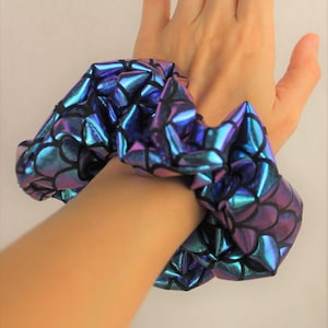 Holographic Mermaid Scrunchie | Soft Scrunchie | 90s Hair Accessory | Mermaid Scale Scrunchie | Blue Holo Scrunchie | Disney Scrunchie