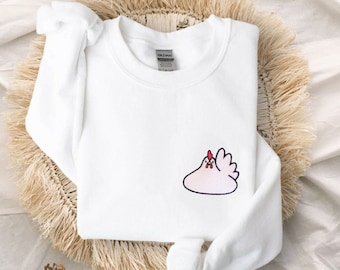 Chicken Blob Embroidered Unisex Crewneck Sweatshirt |  Kawaii Clothing | Funny Chicken Sweatshirt | Unique Gift | Cartoon Chicken Sweatshirt